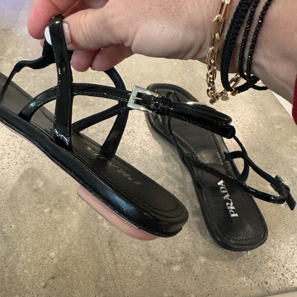 Prada Leather logo Sandals 39.5  $900 Lg triangle emblem with Box - Picture 4 of 7